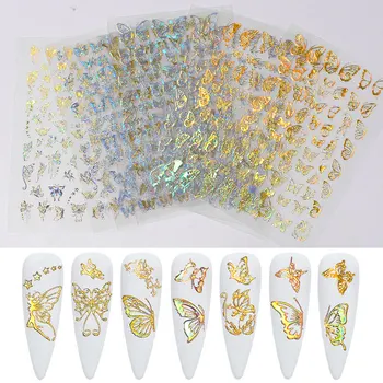 1gb Butterfly 3D Nail Art Uzlīmes pašlīmējošās Nagu Rotājumi Krāsains DIY Zelta Nagu Pārsūtīt Uzlīmes Folijas Wraps