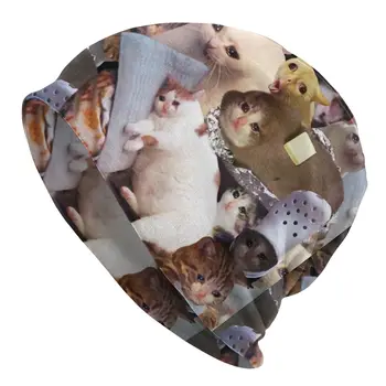 Raud Cat Memes Dzīvnieku Pet Klp Atdzist Slēpošanas Skullies Beanies Cepures Unisex Vīriešu Pavasara Siltā Divējāda lietojuma Sunīti Adīšanas Cepures