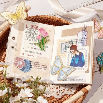 Yoofun Diezgan tauriņi Ziedu Kokvilnas Auduma, Uzlīmju Lapiņas Auduma Žurnālos DIY Scrapbooking Izrotājumus Dekoratīvie Materiāli